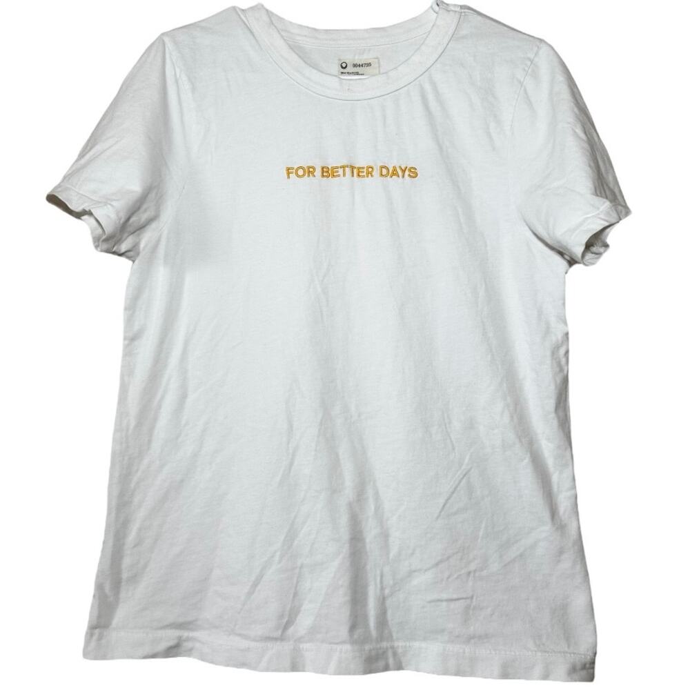 For Days "For Better Days" T-Shirt Short Sleeve 100% Cotton Embroidered White L